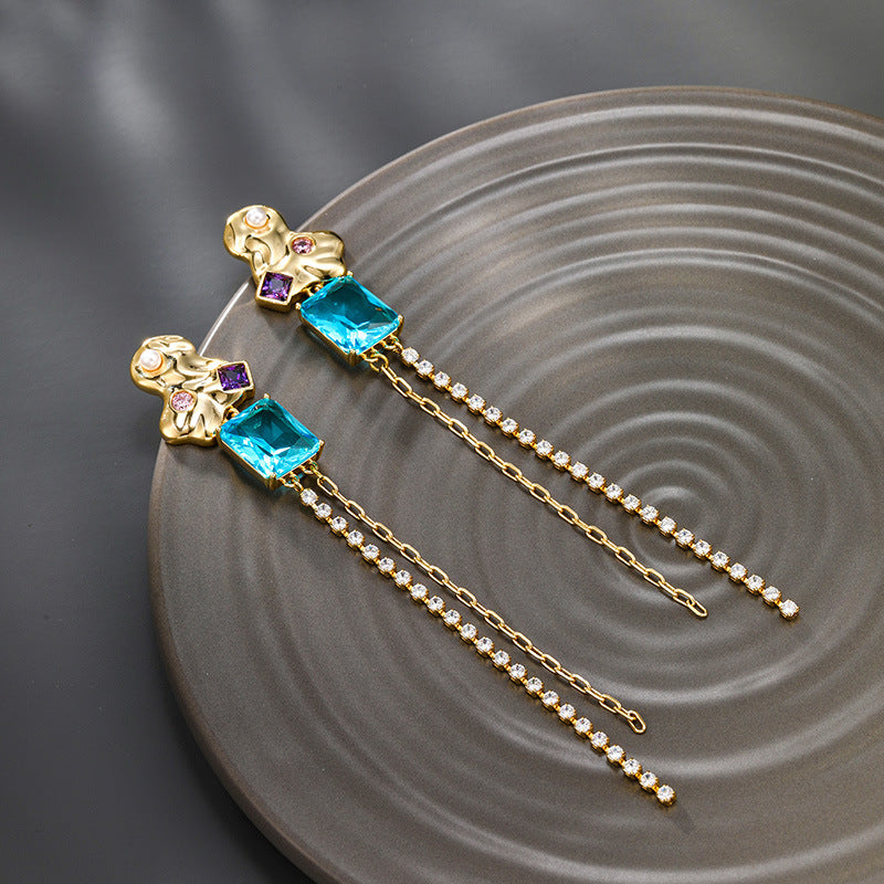 EAMIN Tassel Earrings - 14K Gold Plated with Gemstone Accents