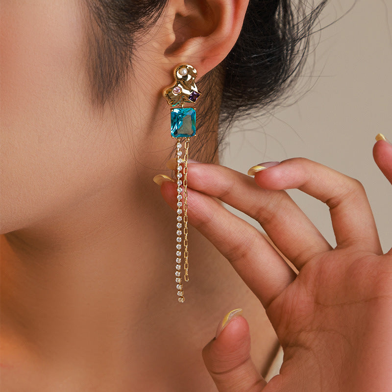 EAMIN Tassel Earrings - 14K Gold Plated with Gemstone Accents