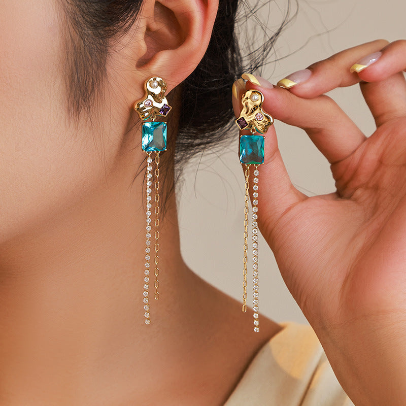 EAMIN Tassel Earrings - 14K Gold Plated with Gemstone Accents