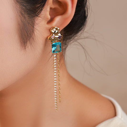 EAMIN Tassel Earrings - 14K Gold Plated with Gemstone Accents